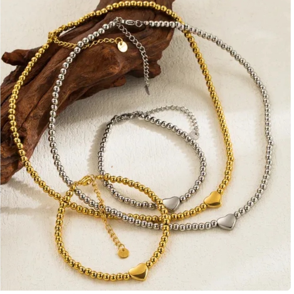 Round Beads Stainless Steel Plating or 18k Gold Plated bracelet and necklace